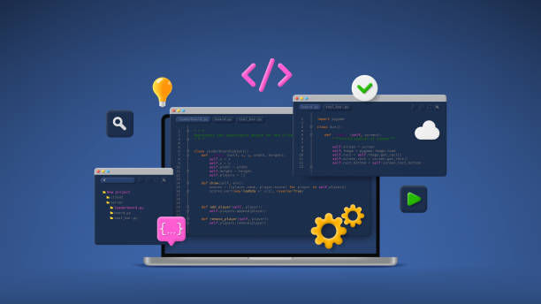 concept of computer programming or developing software or game - 定制開發(fā)軟件 幅插畫檔、美工圖案、卡通及圖標(biāo)