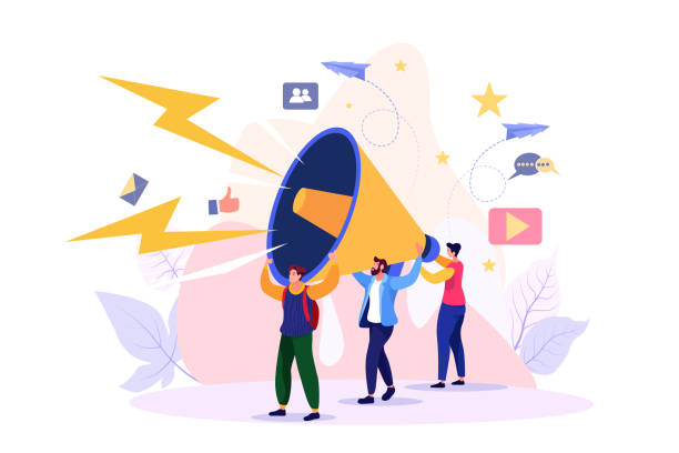 vector illustration, flat style, business promotion, advertising, call through the horn, online alerting - 營銷 幅插畫檔、美工圖案、卡通及圖標