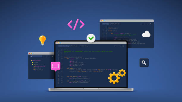 concept of computer programming or developing software or game - 系統(tǒng)軟件開發(fā) 幅插畫檔、美工圖案、卡通及圖標(biāo)